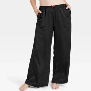 Auden Large Satin Wide-Leg Black Sleep Pants NEW